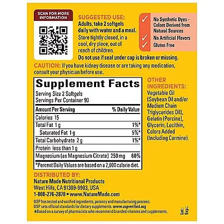 商品Nature Made|Nature Made Magnesium Citrate Softgels, 180 ct.,价格¥183,第2张图片详细描述