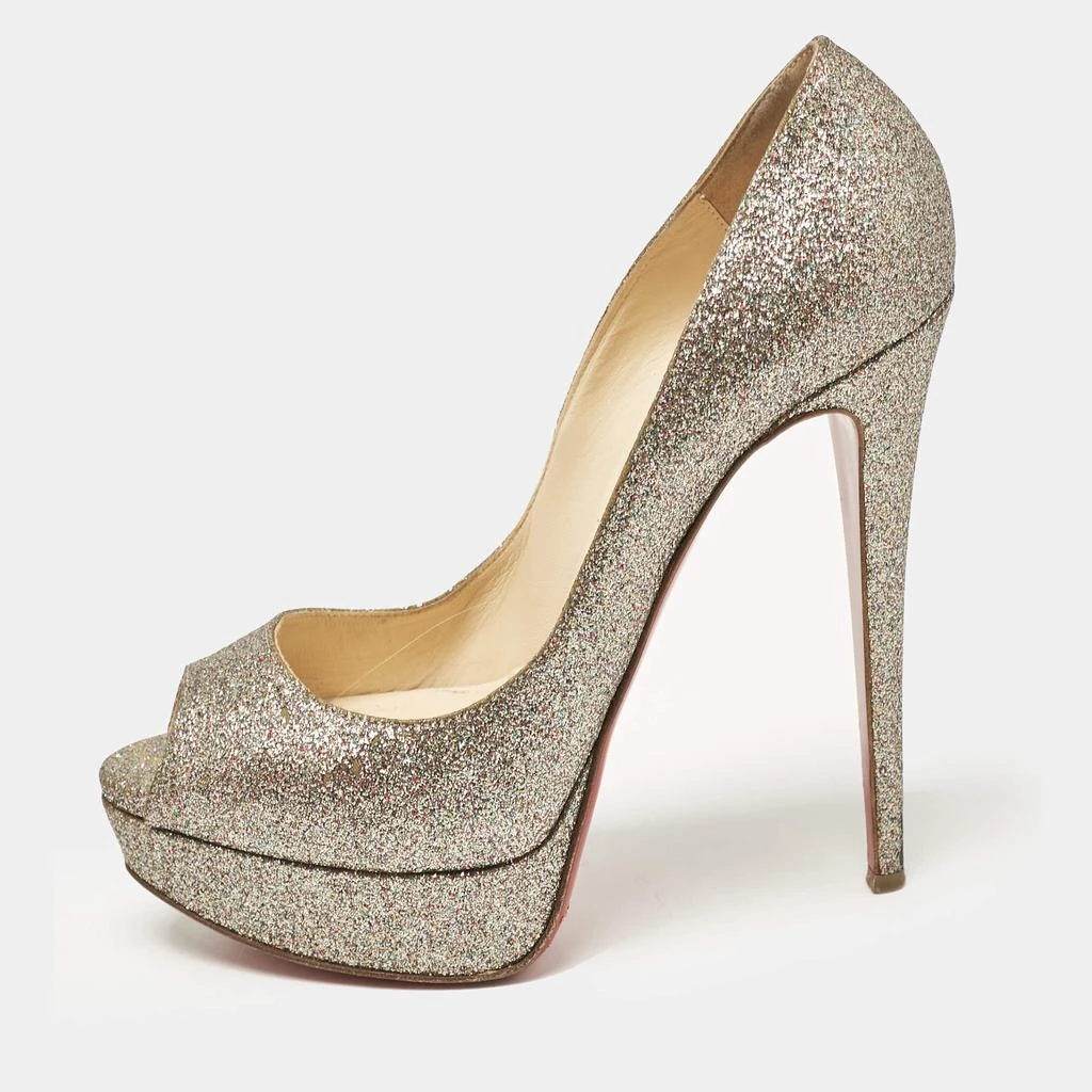 商品[二手商品] Christian Louboutin|Christian Louboutin Gold Glitter Lady Peep Toe Platform Pumps Size 38.5,价格¥2460,第1张图片
