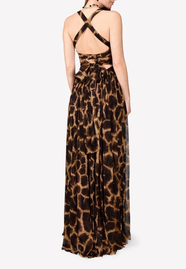 商品Dolce & Gabbana|Silk Chiffon Giraffe-Print Gown with Crisscross Back,价格¥23661,第2张图片详细描述