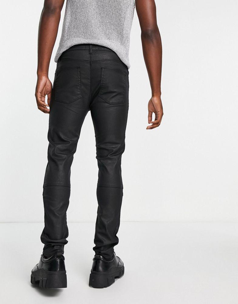ASOS DESIGN skinny jeans with coated denim in black with biker detail商品第3张图片规格展示