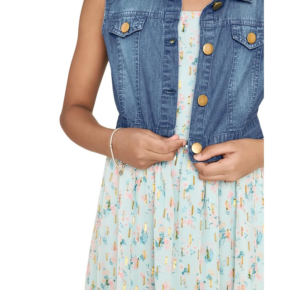 商品Rare Editions|Big Girls Floral Ruffle Tiered Dress and Denim Vest,价格¥204,第3张图片详细描述