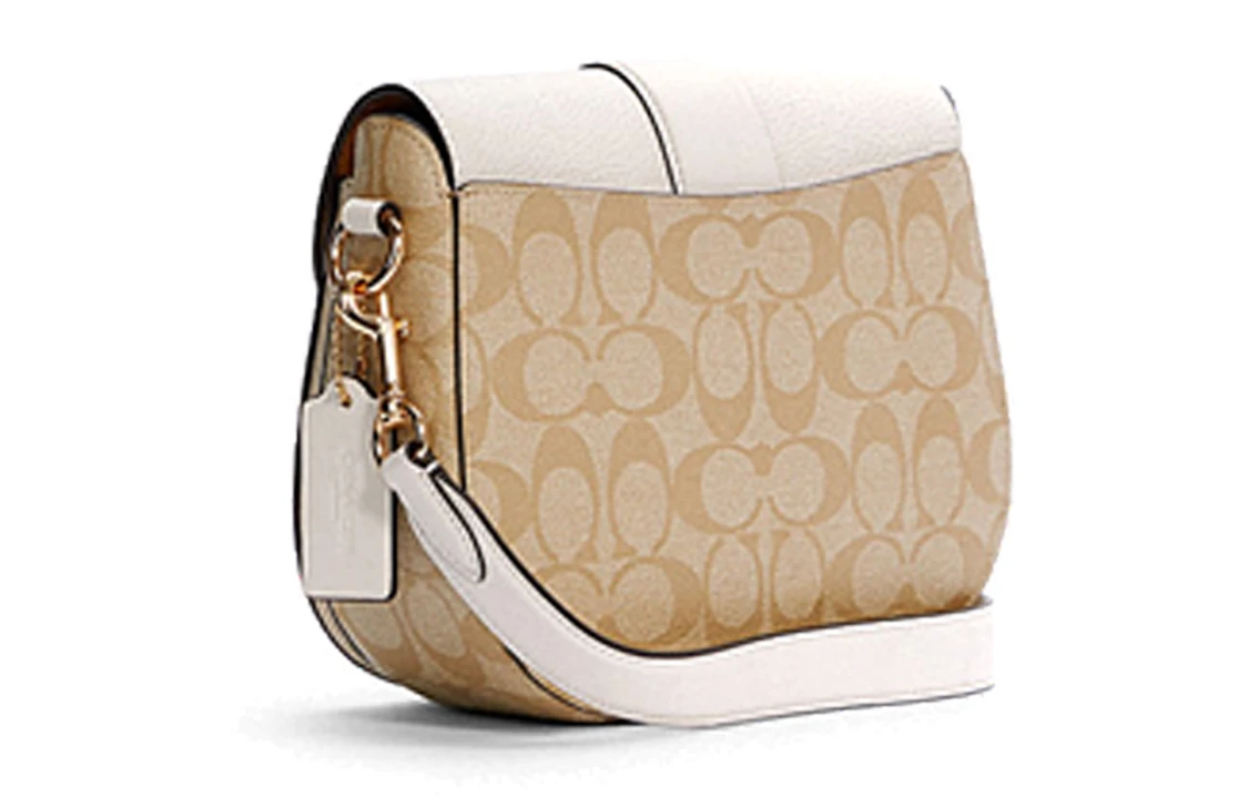 商品[国内直发] Coach|蔻驰 Georgie 21 金属马车扣拼色老花印花 帆布配皮革 马鞍包单肩斜挎包 小号 女款 米色拼浅卡其色,价格¥1653,第3张图片详细描述