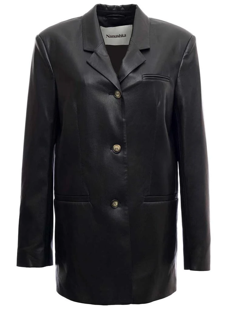 商品Nanushka|Black Single BreastedVegan Leather Blazer,价格¥3677,第1张图片