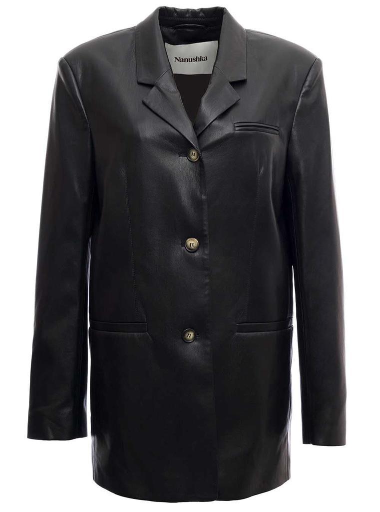 商品Nanushka|Black Single BreastedVegan Leather Blazer,价格¥3945,第1张图片