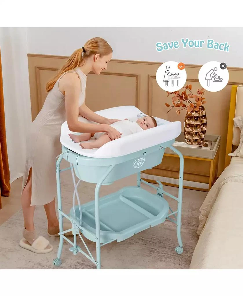 商品Costway|Baby Changing Table with Bathtub, Folding & Portable Diaper Station with Wheels,价格¥964,第2张图片详细描述