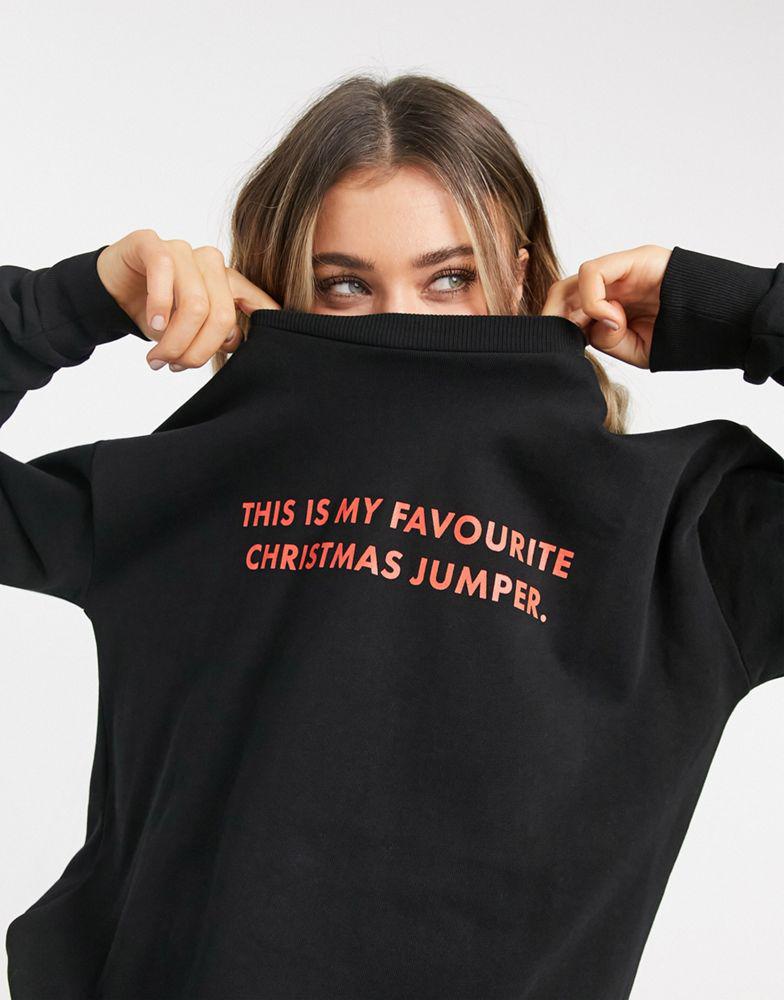 ASOS DESIGN Christmas sweatshirt with favourite jumper print in black商品第1张图片规格展示