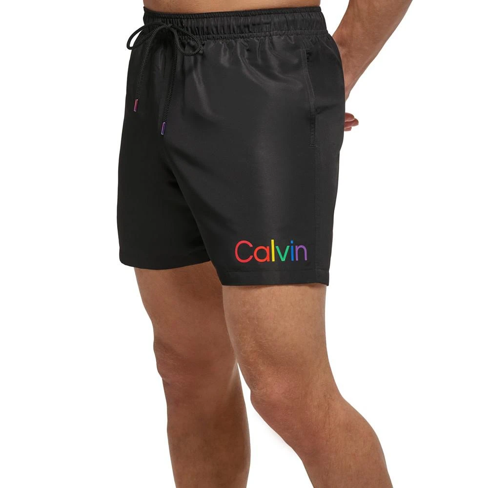商品Calvin Klein|Men's 5" Rainbow Logo-Print Swim Shorts,价格¥134,第1张图片
