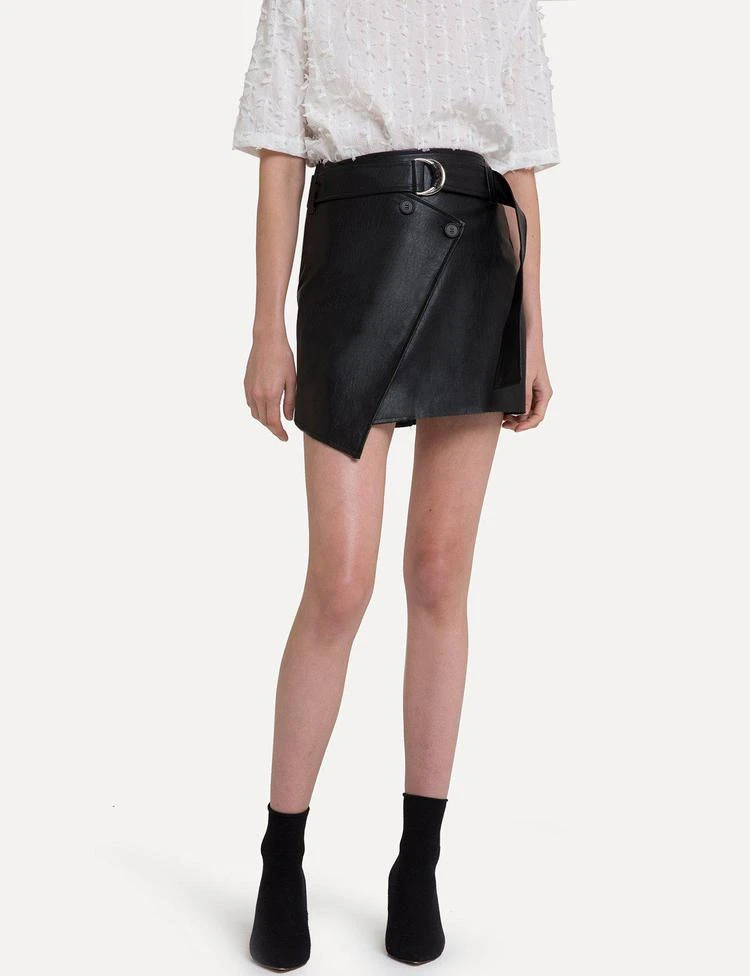 商品Pixie Market|Asymmetric Button Vegan Leather Belted Skirt,价格¥737,第4张图片详细描述