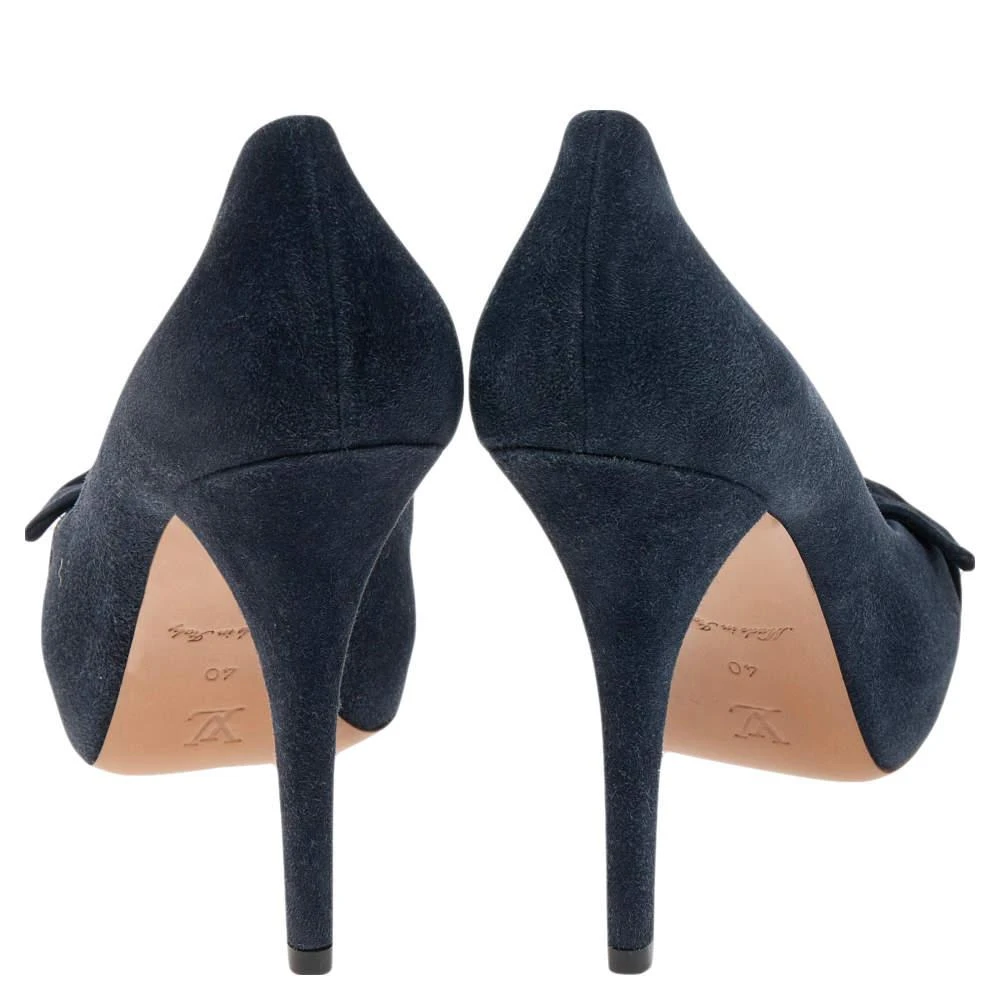 商品[二手商品] Louis Vuitton|Louis Vuitton Navy Blue Suede Catania Peep Toe Platform Pumps Size 40,价格¥2526,第5张图片详��细描述
