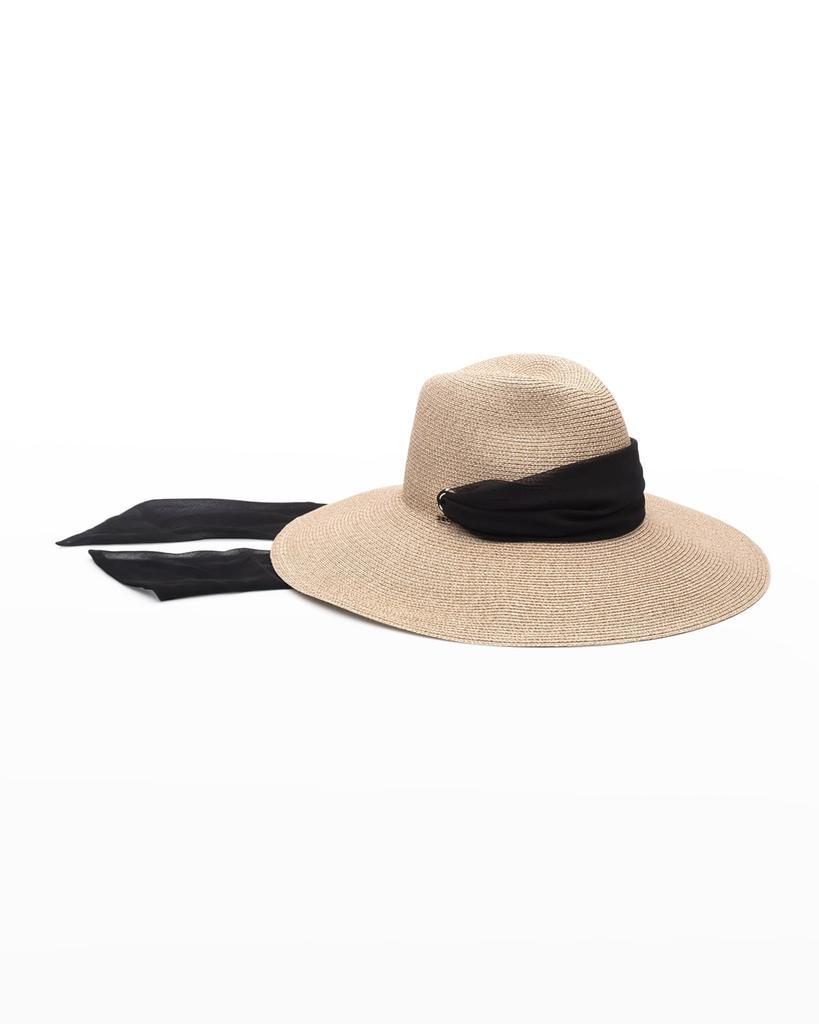 商品Eugenia Kim|Cassidy Straw Fedora Hat w/ Chiffon Scarf,价格¥2940,第1张图片