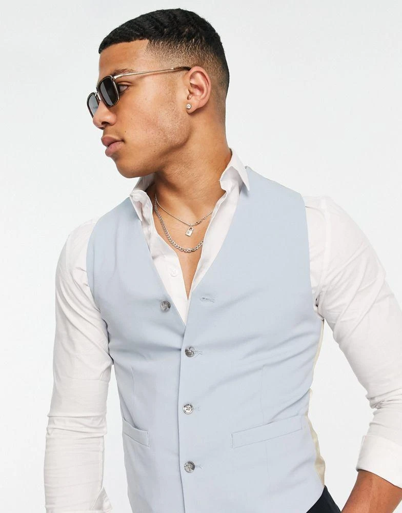 商品ASOS|ASOS DESIGN skinny suit waistcoat in icy blue,价格¥177,第1张图片