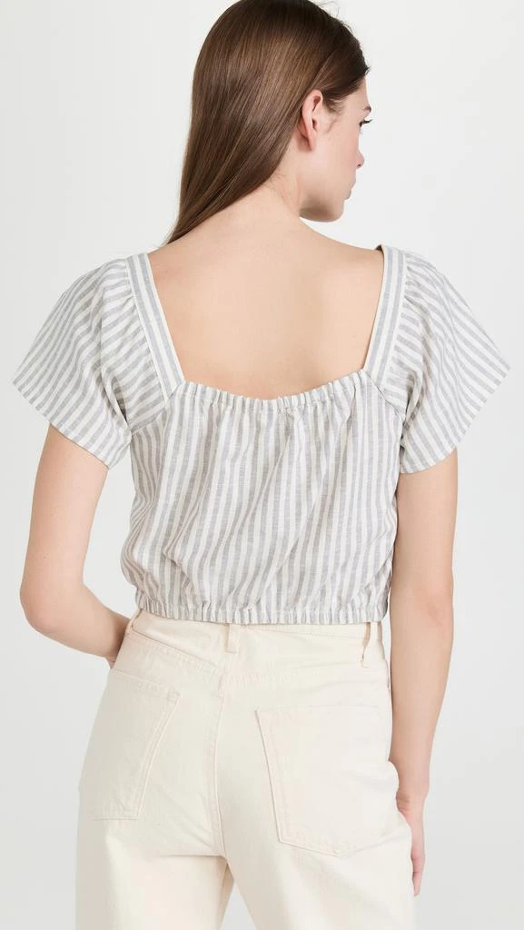 商品Madewell|Madewell 条纹设计荷叶袖前系扣短版上衣,价格¥165,第3张图片详细描述