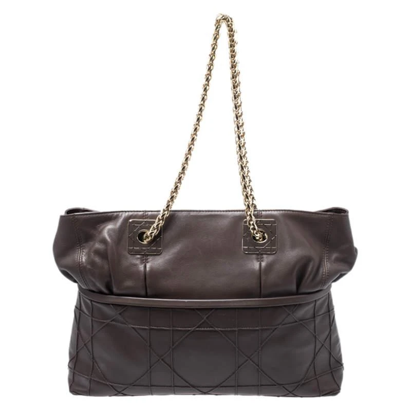 商品[二手商品] Dior|Dior Dark Brown Cannage Leather Granville Chain Link Tote,价格¥4712,第4张图片详细描述