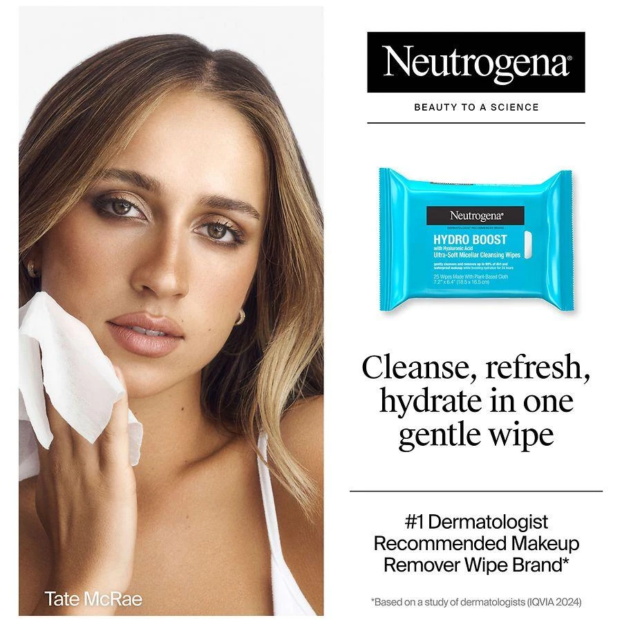 商品Neutrogena|Hydro Boost Ultra-Soft Micellar Cleansing Wipes Makeup Remover Plant-Based Cloth,价格¥65,第3张图片详细描述