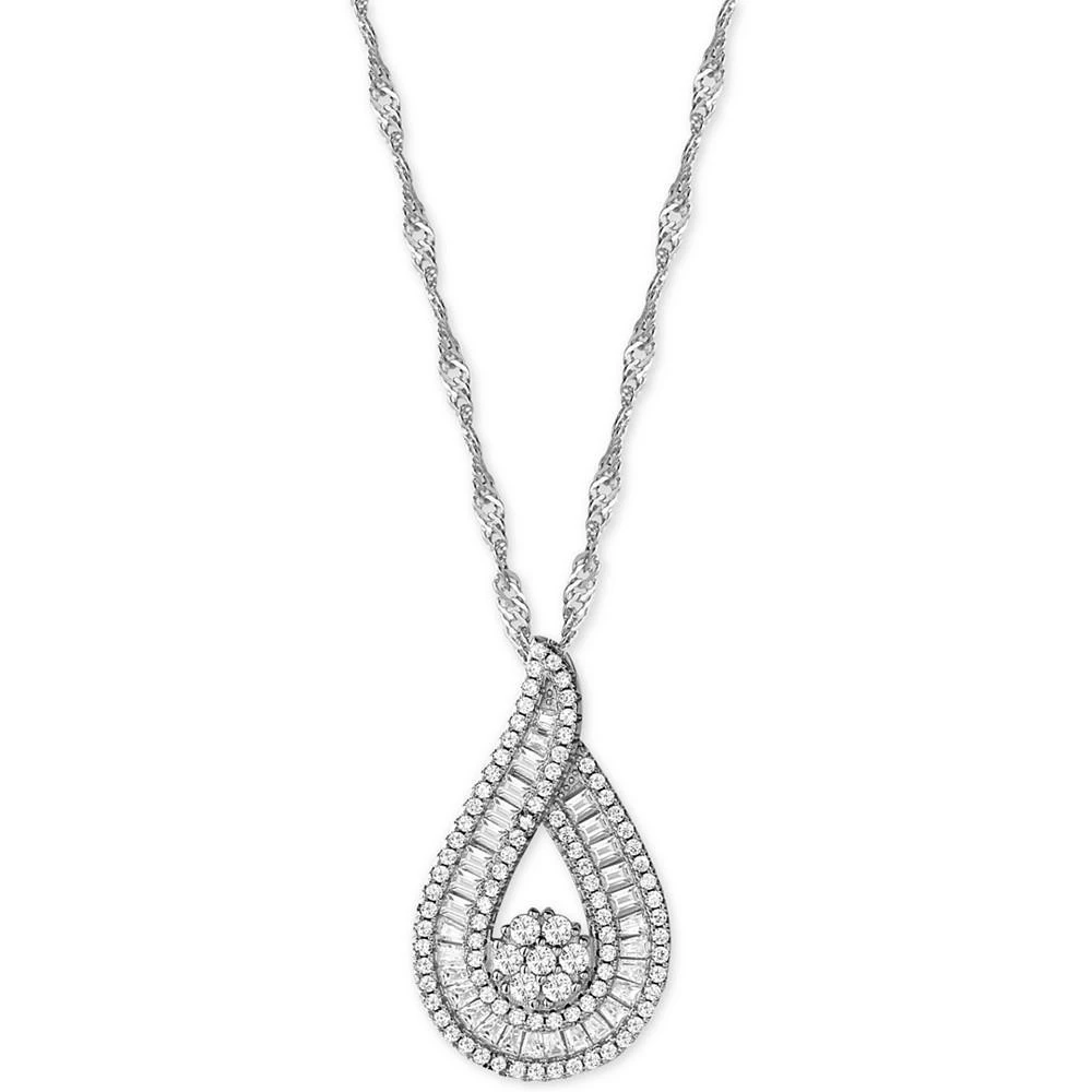 商品Macy's|Cubic Zirconia Baguette Swirl Cluster Pendant Necklace in Sterling Silver,价格¥1000,第1张图片