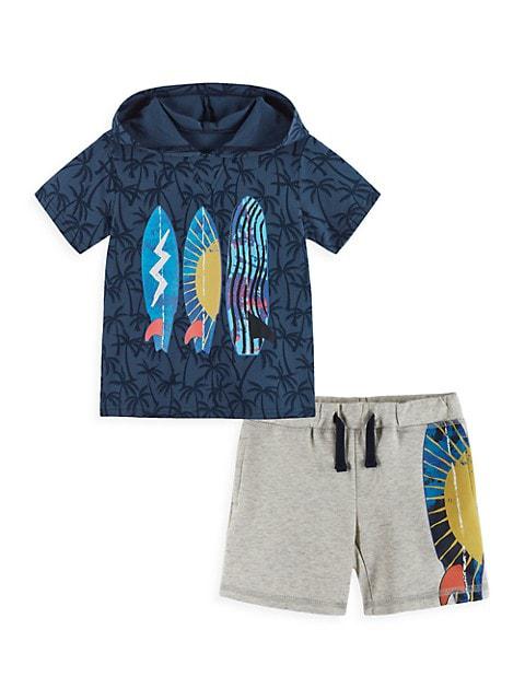 Little Boy's Palms Surfboard Hooded T-Shirt & Shorts Set商品第1张图片规格展示