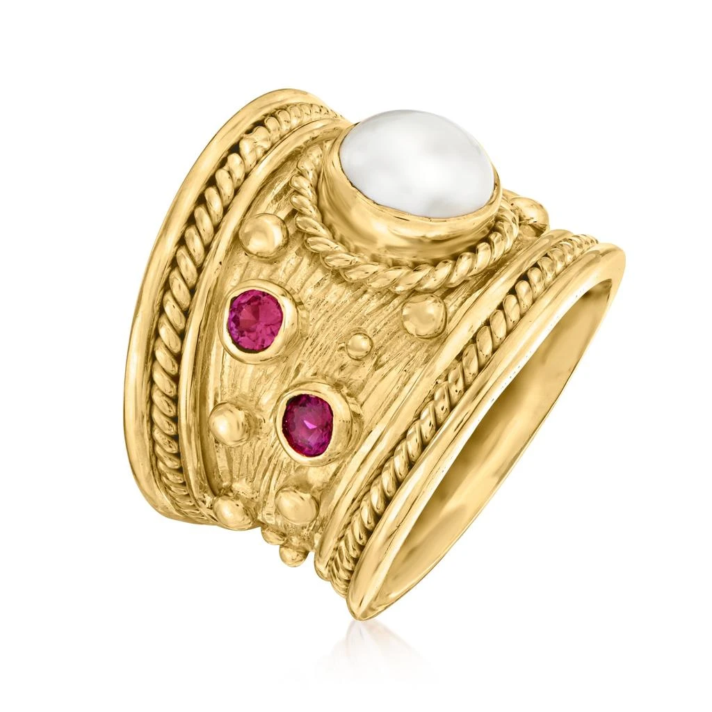 商品Ross-Simons|7.5-8mm Cultured Pearl and . Pink Quartz Ring in 18kt Gold Over Sterling,价格¥796,第3张图片详细描述