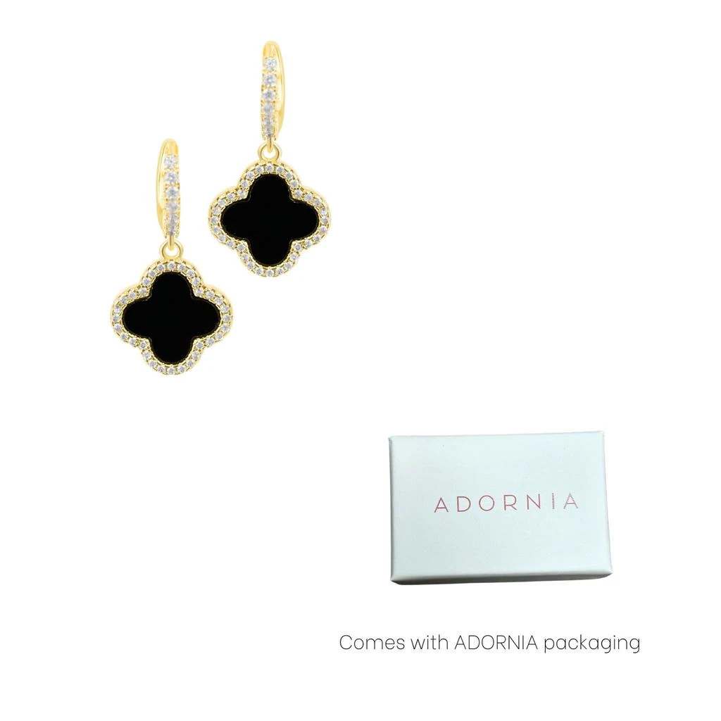 商品ADORNIA|14k Gold Plated Crystal Halo Black Clover Dangle Huggie Earrings,价格¥159,第4张图片详细描述