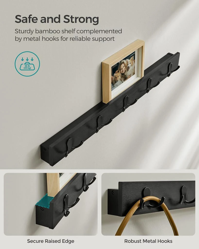 商品BreeBe|Coat Rack and 3-Tier Bamboo Shoe Bench Set Ink Black,价格¥733,第3张图片详细描述