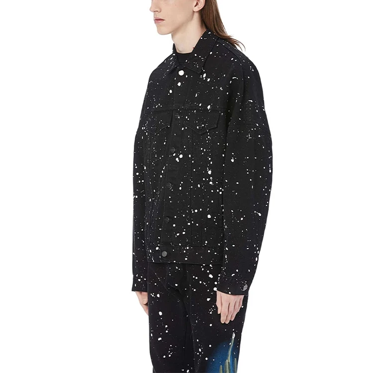 商品[国内直发] Palm Angels|泼墨闪粉刺绣牛仔夹克外套 男款 黑色,价格¥2756,第8张图片详细描述