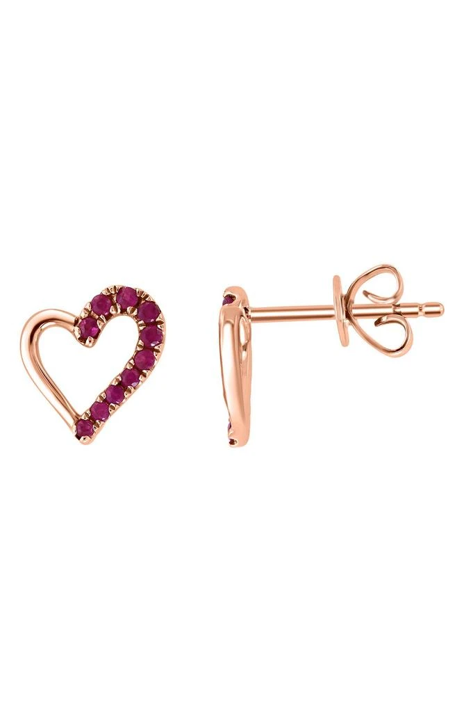 商品Effy|14K Rose Gold Ruby Heart Stud Earrings - 0.16 ctw,价格¥2351,第2张图片详细描述