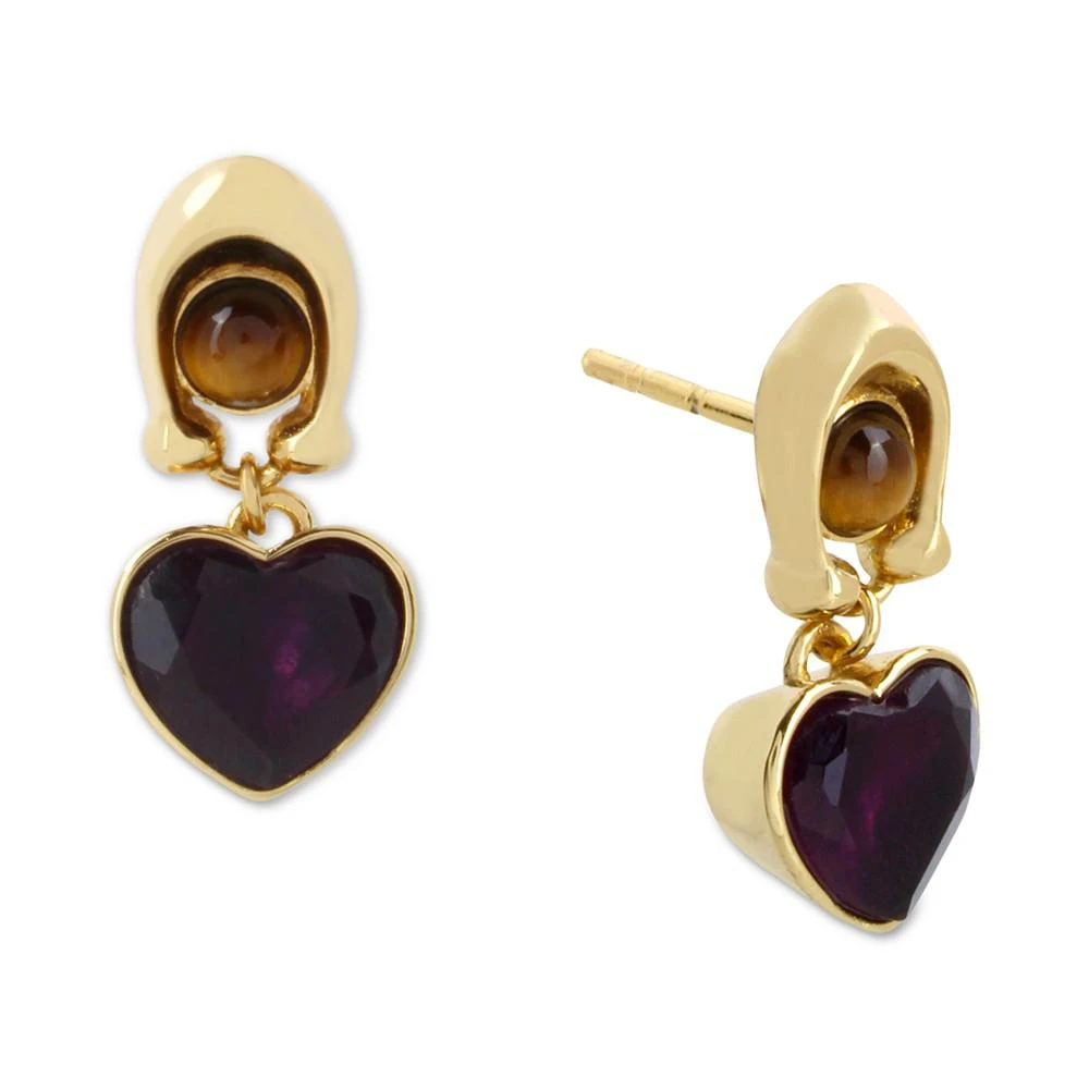 商品Coach|Gold-Tone Signature C & Gemstone Heart Drop Earrings,价格¥443,第1张图片
