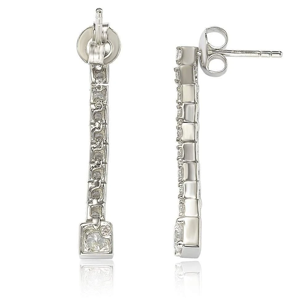 商品Suzy Levian|Sterling Silver Cubic Zirconia White Graduating Line Dangle Earrings,价格¥1048,第2张图片详细描述