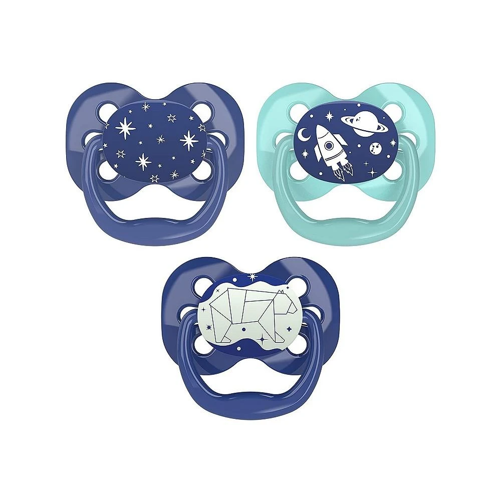 商品Dr. Browns|Advantage Symmetrical Pacifier, Blue, Glow-in-the-Dark, 3  Pack, 0-6m,价格¥131,第1张图片