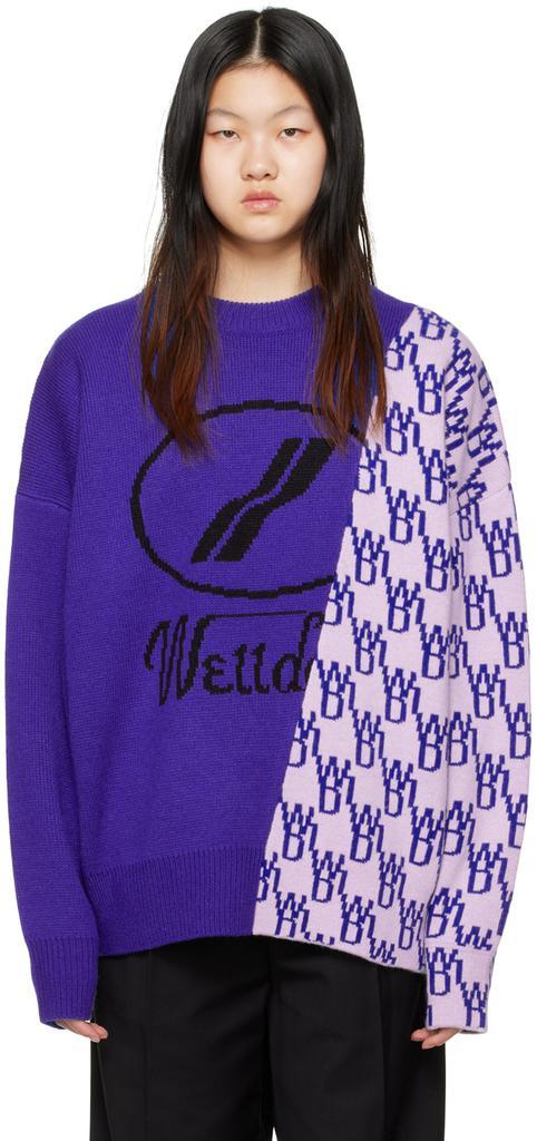 商品We11done|Blue Graphic Mix Sweater,价格¥1956,第1张图片