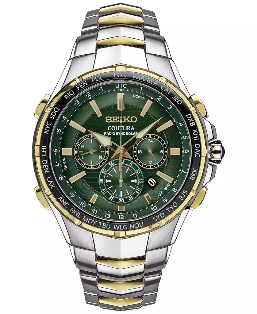 商品Seiko|Men's Chronograph Solar Coutura Radio Sync Two-Tone Stainless Steel Bracelet Watch 45mm,价格¥4963,第1张图片