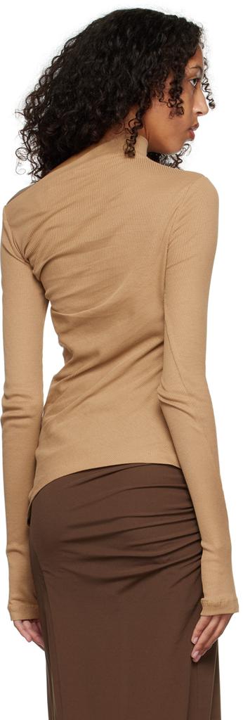 Beige Asymmetric Long Sleeve T-Shirt商品第3张图片规格展示