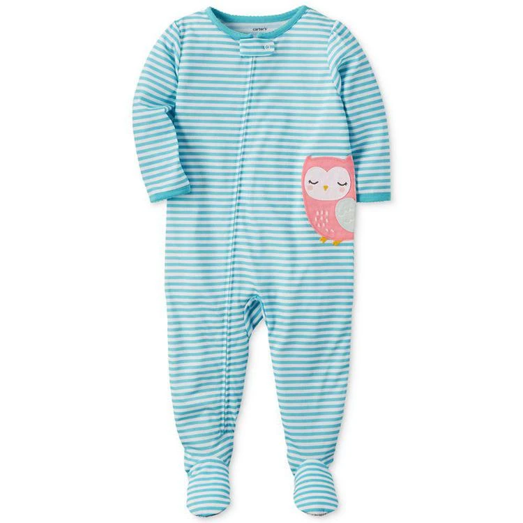 商品Carter's|1-Pc. Striped Owl Footed Pajamas, Baby Girls (0-24 months),价格¥50,第1张图片