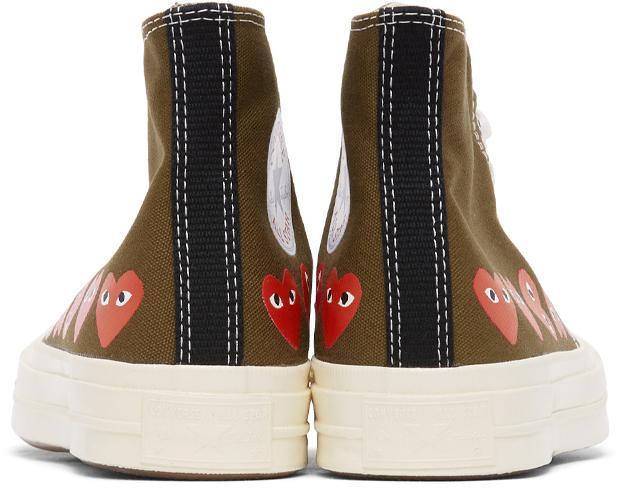 商品Comme des Garcons|Khaki Converse Edition Multiple Hearts Chuck 70 High Sneakers,价格¥1063,第6张图片详细描述