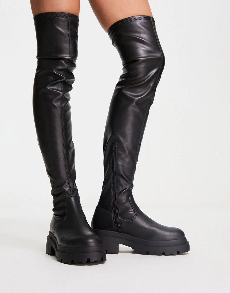 商品ASOS|ASOS DESIGN Kieran chunky flat over the knee boots in black,价格¥344,第3张图片详细描述