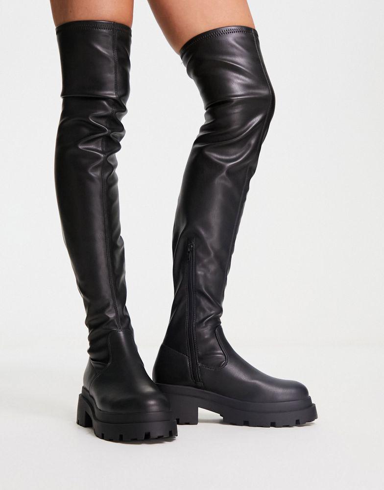 商品ASOS|ASOS DESIGN Kieran chunky flat over the knee boots in black,价格¥437,第5张图片详细描述