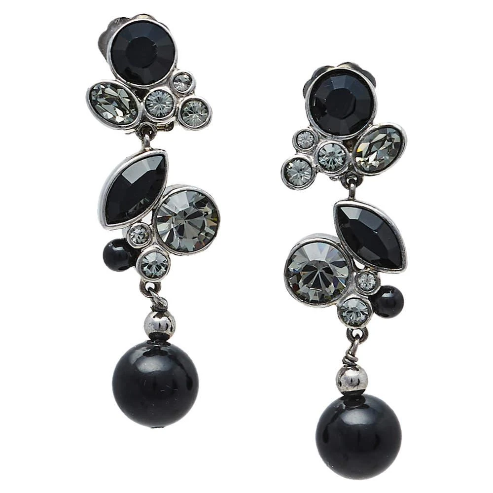 商品[二手商品] Dior|Dior Silver Tone Noir Crystal Drop Clip On Earrings,价格¥1421,第3张图片详细描述