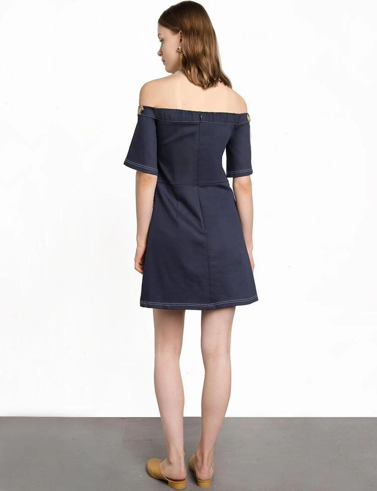 Leah Navy Button Off The Shoulder Dress 商品