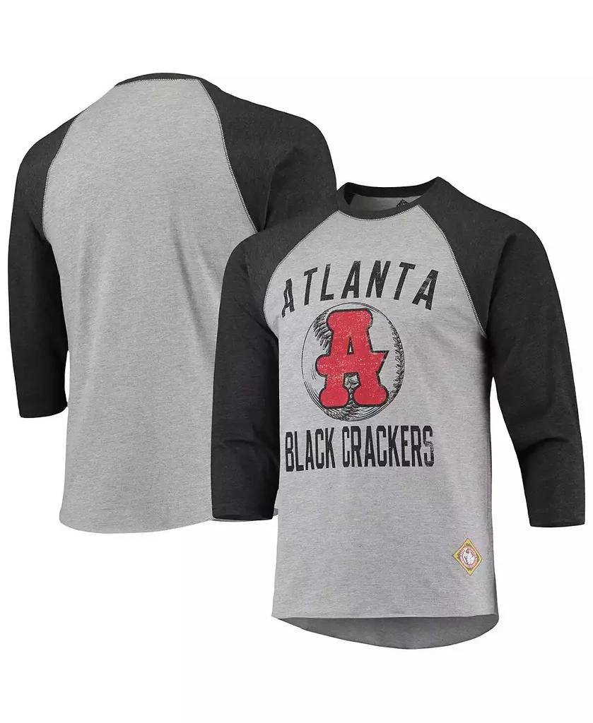 商品Stitches|Men's Heather Gray, Black Atlanta Black Crackers Negro League Wordmark Raglan 3/4 Sleeve T-shirt,价格¥298,第1张图片