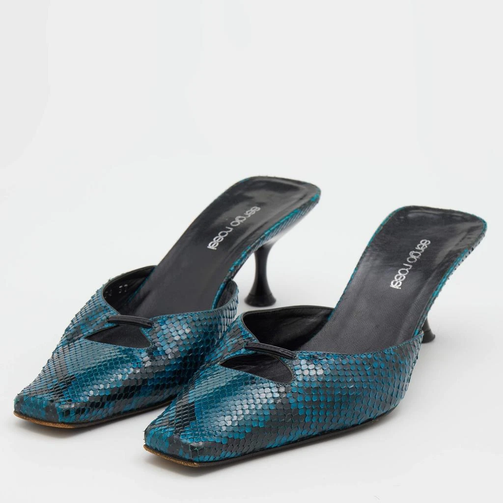 商品[二手商品] Sergio Rossi|Sergio Rossi Blue/Black Python Leather Kitten Heel Mules Size 37,价格¥1316,第2张图片详细描述