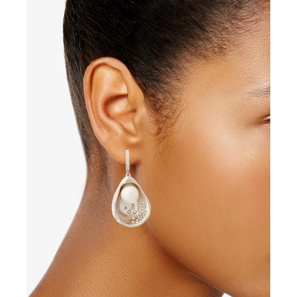 Silver-Tone Imitation Pearl Oyster Drop Earrings商品第2张图片规格展示