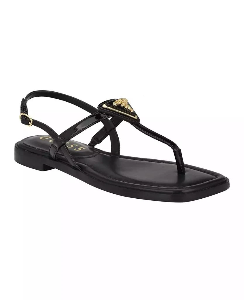 商品GUESS|Women's Rainey Logo Sqaure Toe T-Strap Flat Sandals,价格¥182,第1张图片