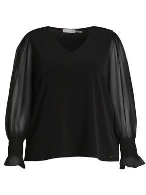 商品Calvin Klein|​Plus Shirred Cuff Top,价格¥360,第5张图片详细描述