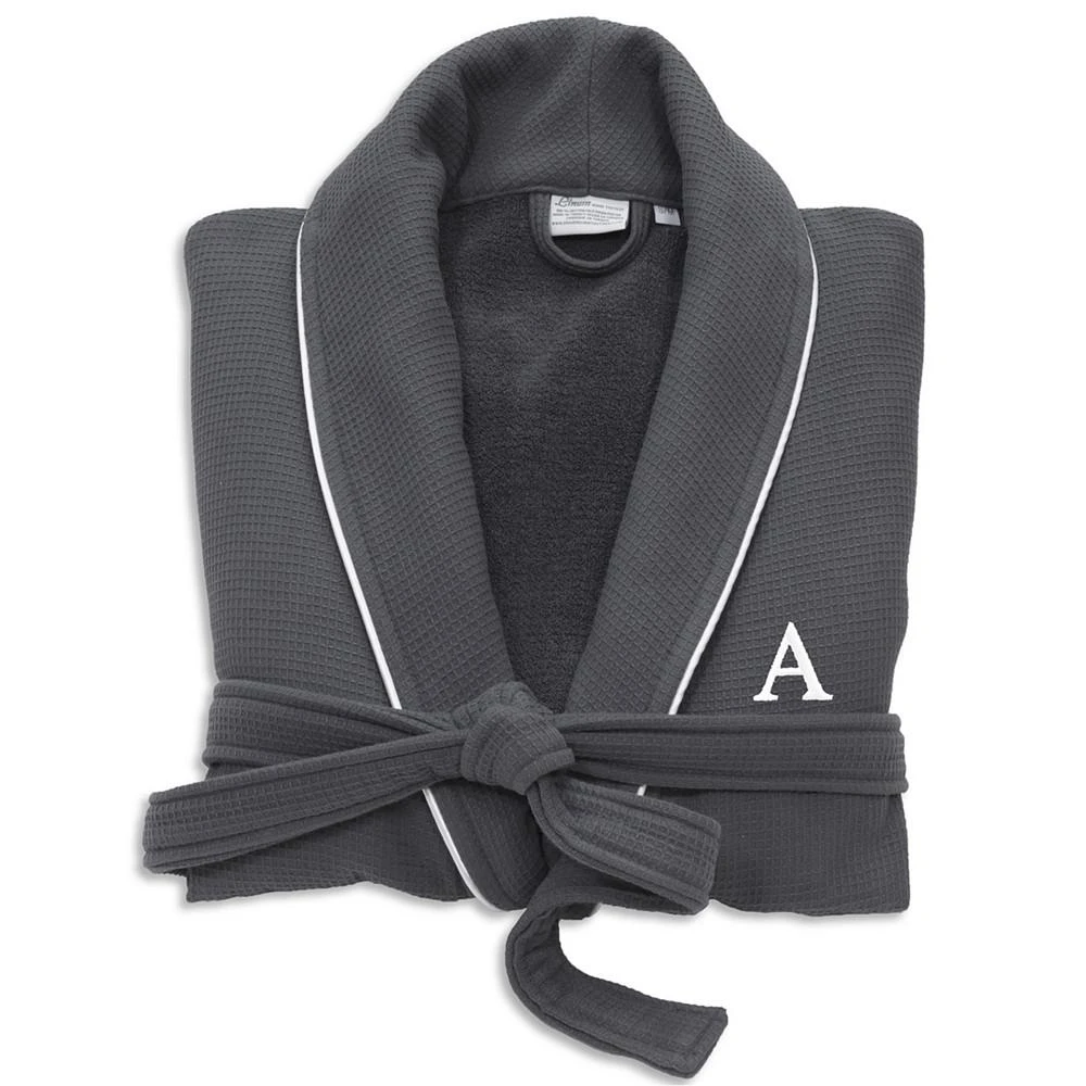 商品Linum Home Textiles|Personalized 100% Turkish Cotton Waffle Terry Bathrobe with Satin Piped Trim - Dark Gray,价格¥804,第2张图片详细描述