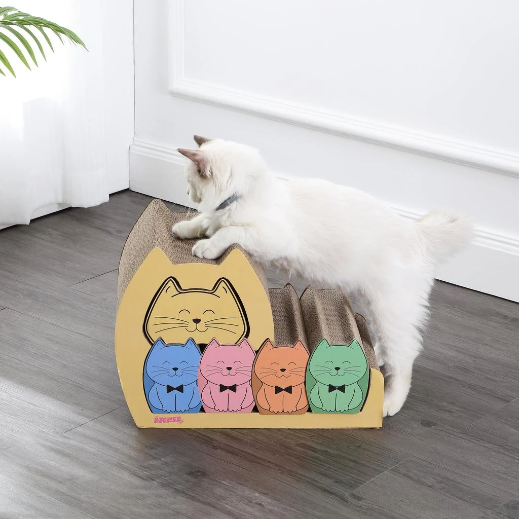 商品THE LICKER STORE|Kazoku 15.63" Modern Cardboard 5-in-1 Family Cat Cave Scratcher with Catnip and Pull-Out Design, Multi-Colored,价格¥598,第2张图片详细描述