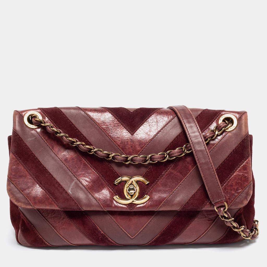 商品[二手商品] Chanel|Chanel Burgundy Leather and Suede Jumbo Surpique Flap Bag,价格¥18608,第1张图片