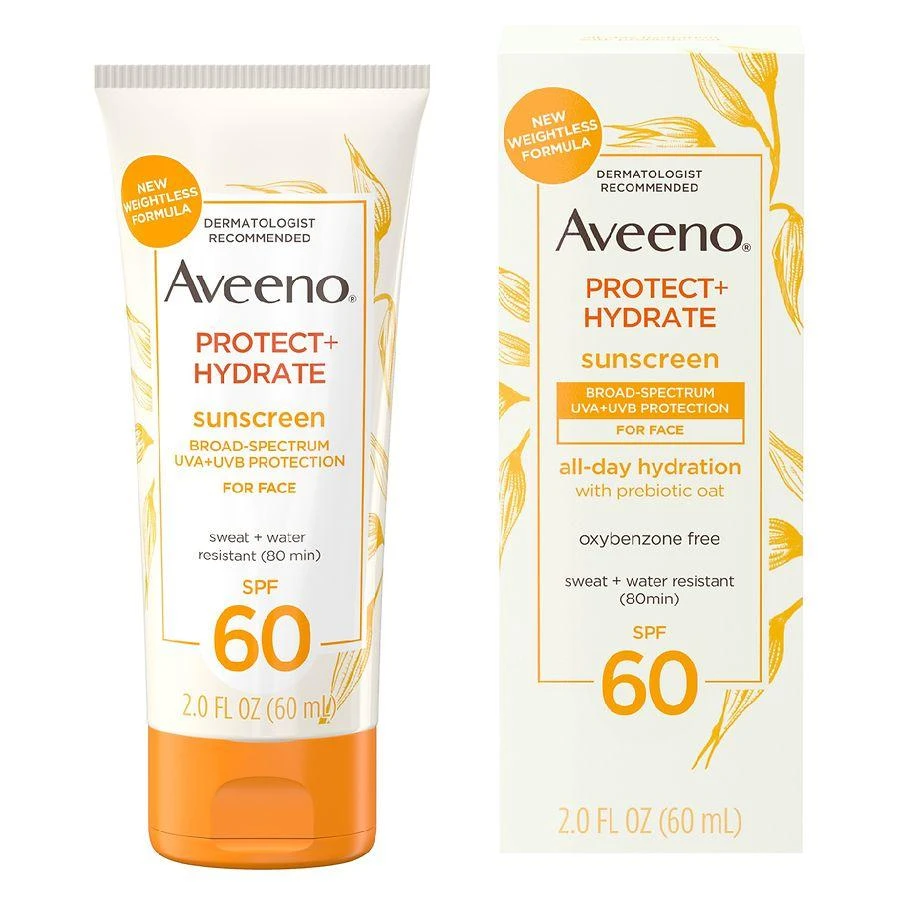 商品Aveeno|Protect + Hydrate Face Sunscreen Lotion With SPF 60,价格¥122,第2张图片详细描述