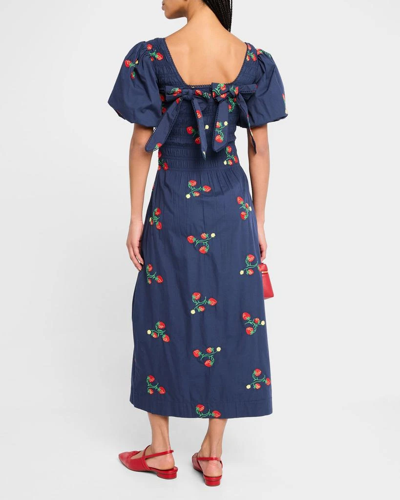 商品Damson Madder|Lauren Strawberry Puff-Sleeve Midi Dress,价格¥1587,第3张图片详细描述