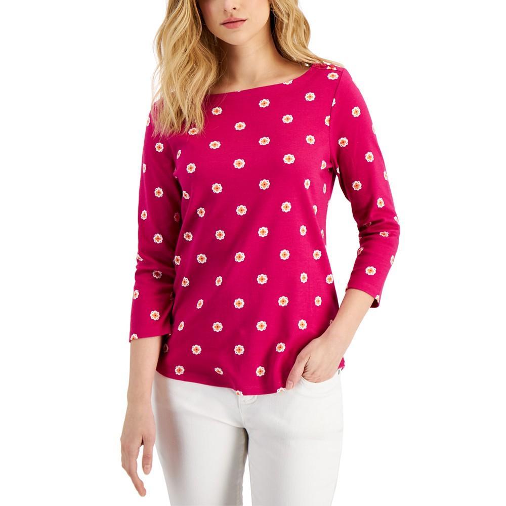 商品Charter Club|Petite 3/4-Sleeve Iconic Dot Print Top, Created for Macy's,价格¥70,第1张图片