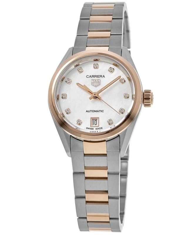 商品TAG Heuer|Tag Heuer Carrera Automatic Mother of Pearl Diamond Dial Rose Gold & Steel Women's Watch WBN2450.BD0569,价格¥37524,第1张图片