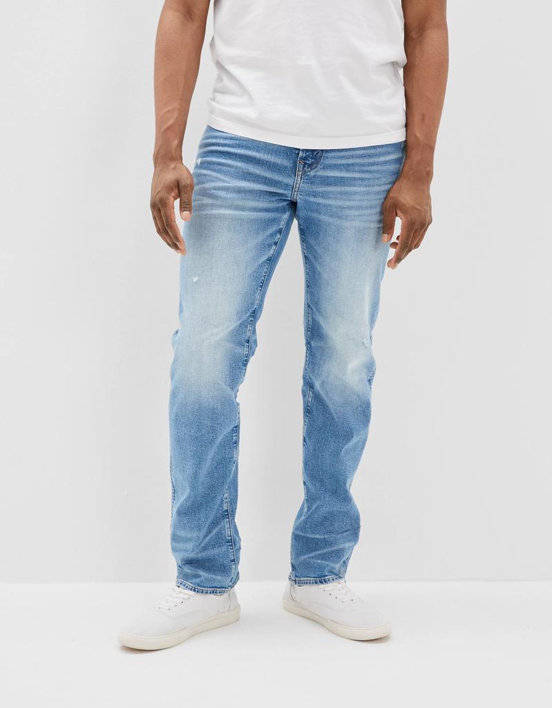 商品AE|AE AirFlex+ Distressed Relaxed Straight Jean,价格¥319,第1张图片